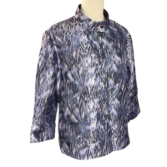 Chicos Lavender Silver Metallic Zip Front Jacket Chicos Size 2 /Medium - Picture 5 of 8